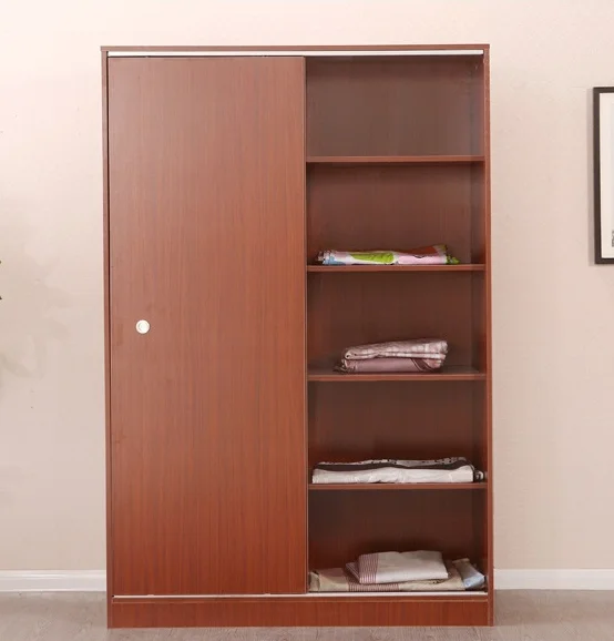 Simple Modern Shallow Teak Color Sliding Door Wardrobe Buy Wood