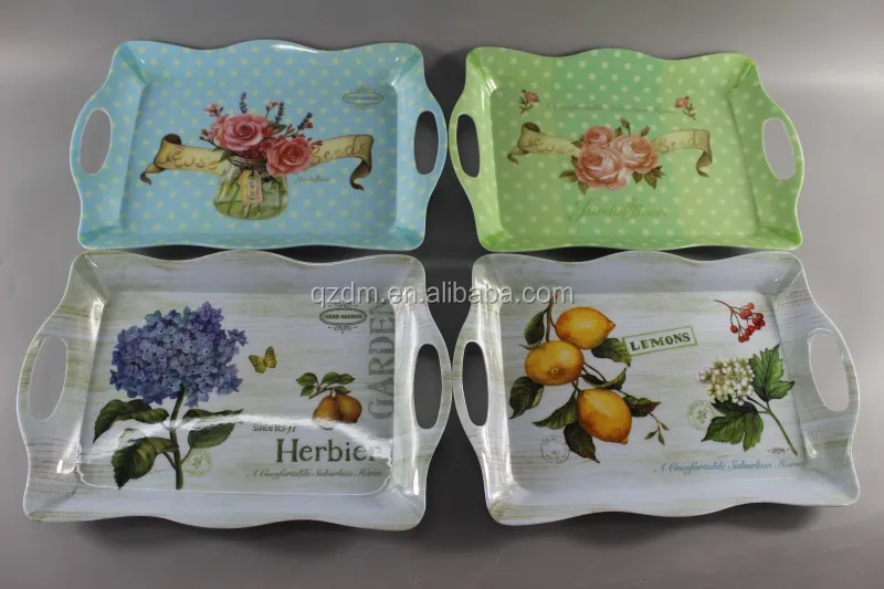 12-15-17" Melamine Serving tray set ,Wave tary with handle