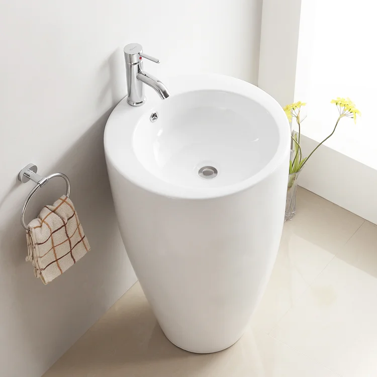 Luxury Design Round shape  Bathroom Ceramic One Piece Pedestal  Wash Basin C-133