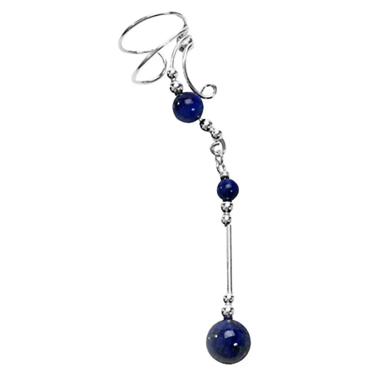 Sterling Silver Left Right Long Dangle Purple Amethyst Briolette Ear Cuff Wrap Set
