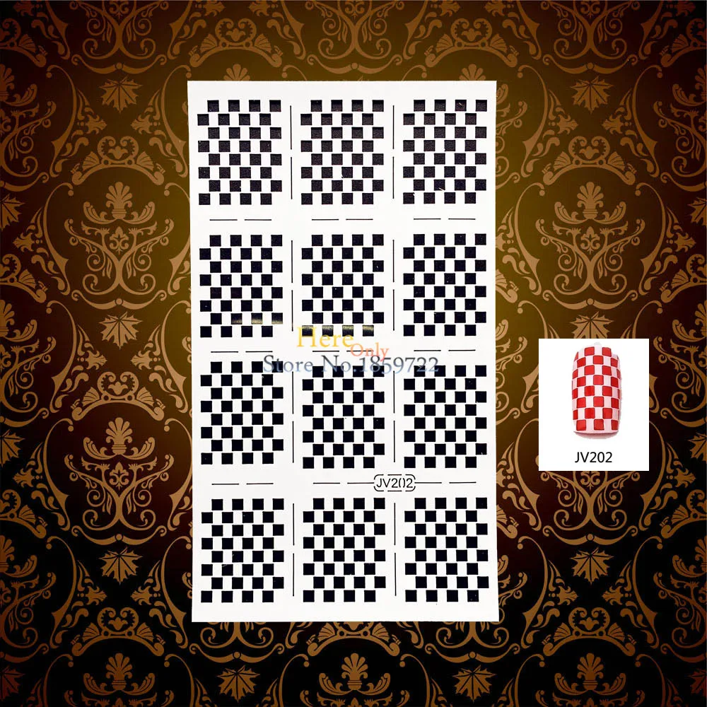 1PC Sexy Women Nail Foils Stamping Template White Hollow Nail Stickers Stencil Irregular Grid Pattern HWJV202