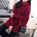 Women 2015 Autumn Winter Sweaters And Pullovers Turtleneck Long Sleeve Plus Size Knitted Sweater pull femme