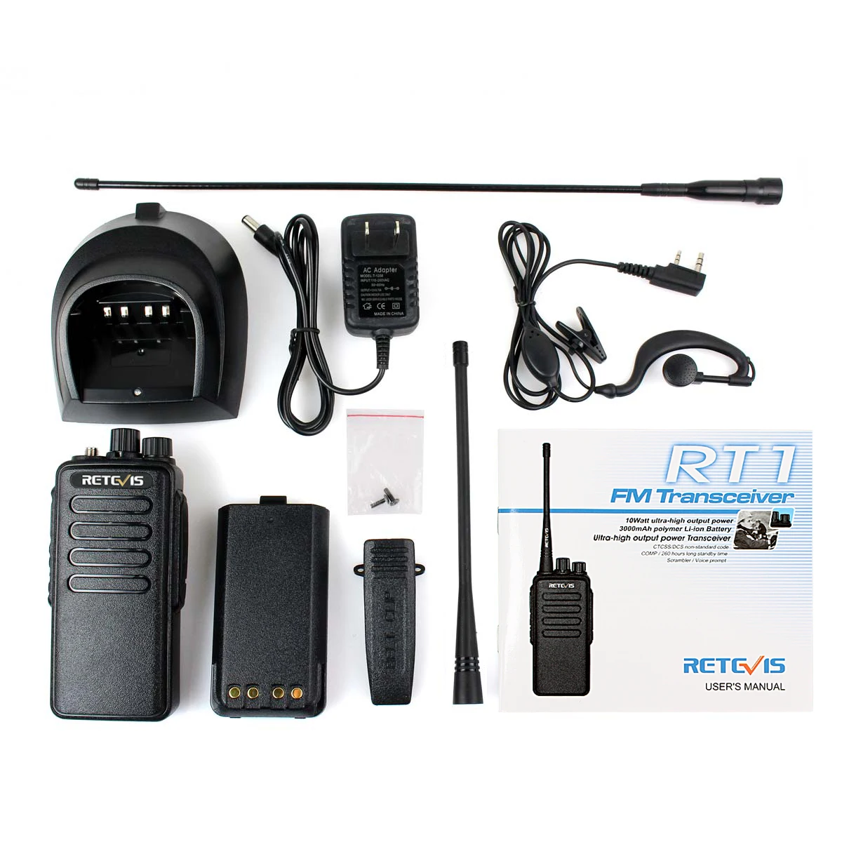 Wholesale 5Pack Retevis RT1 16CH 10W Long Range Business walkie talkie  UHF400-520MHz 1750Hz Tone VOX Handheld Mobile two way radio+Cable From 