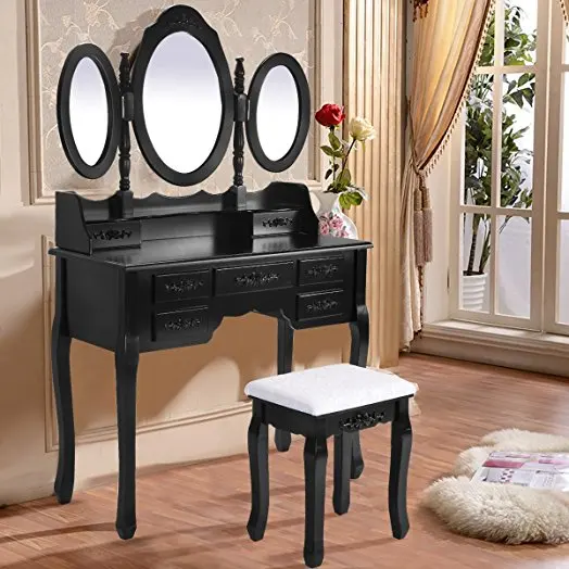 MDF Antique Bedroom 3 Mirror and Stool Dressing Vantiy Table