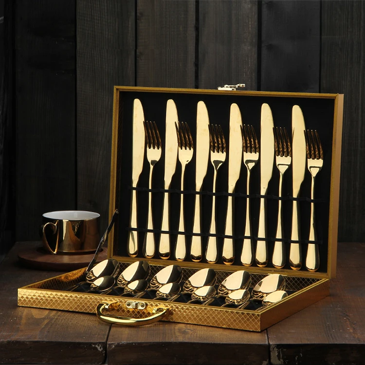 Royal Luxurious 24 Piece Gold Stainless Steel Gold Cutlery Set