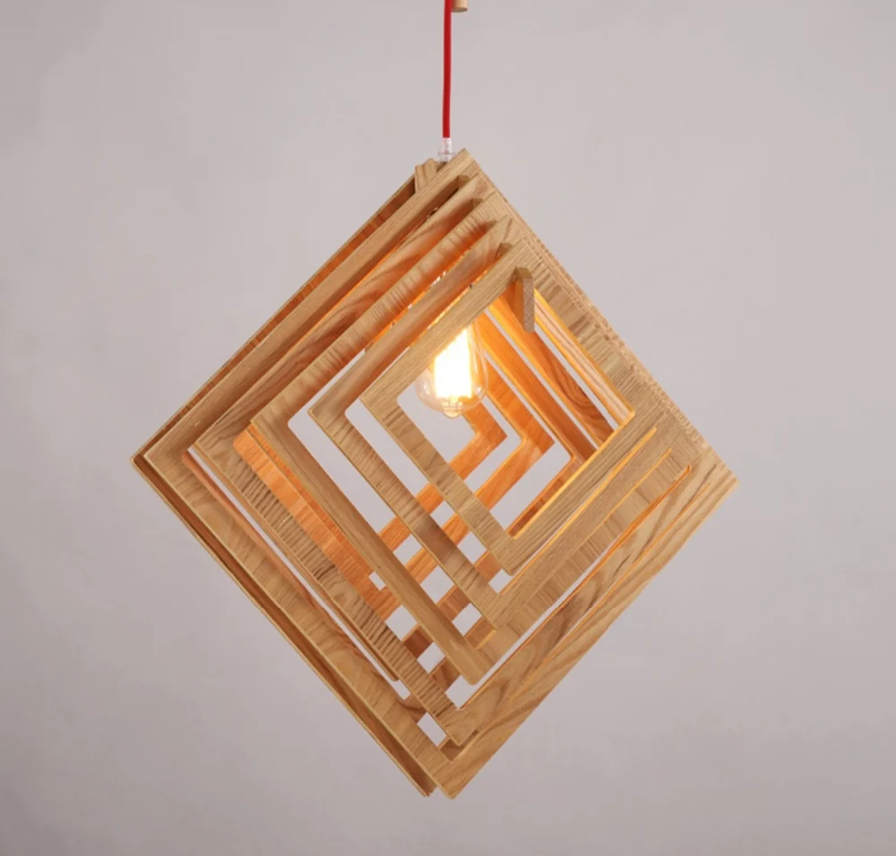 Nordic creatieve korte houten hanger lampen vierkante vorm ...