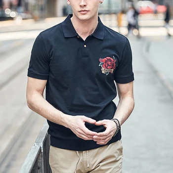 Whole Rose Embroidery Design Mens Polo Shirts Black T Shirt Men S Whole Rose Embroidery Design Mens Polo Shirts Black T Shirt Men S