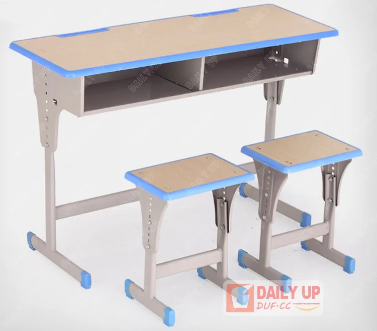 School 2 People Desk And Bench Wooden Primary School Tables and Chairs University Furniture