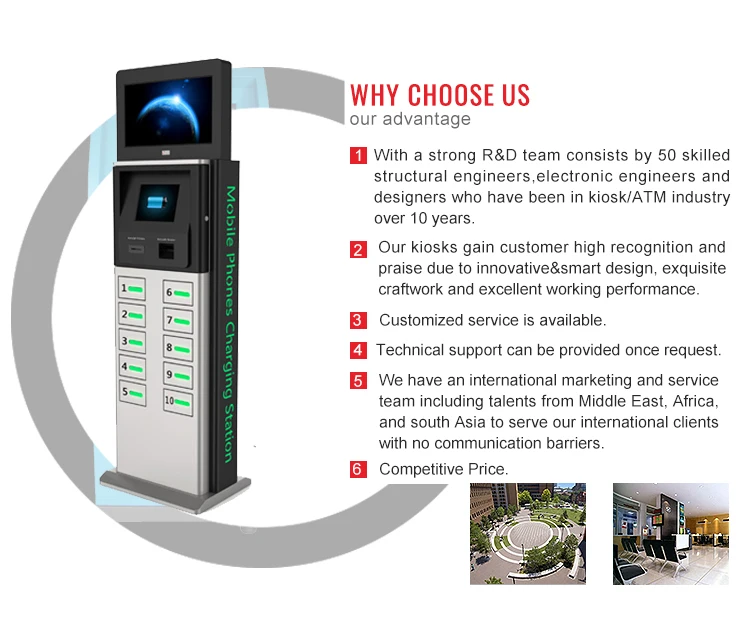 Shopping Mall Cell Phone Charging Kiosk Station With Free Software