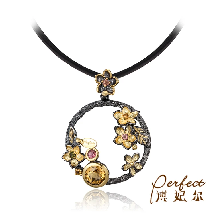 Wholesale 925 Sterling Silver Gemstone Gold Plated Flower Pendant With Citrine - Buy Jewelry ...