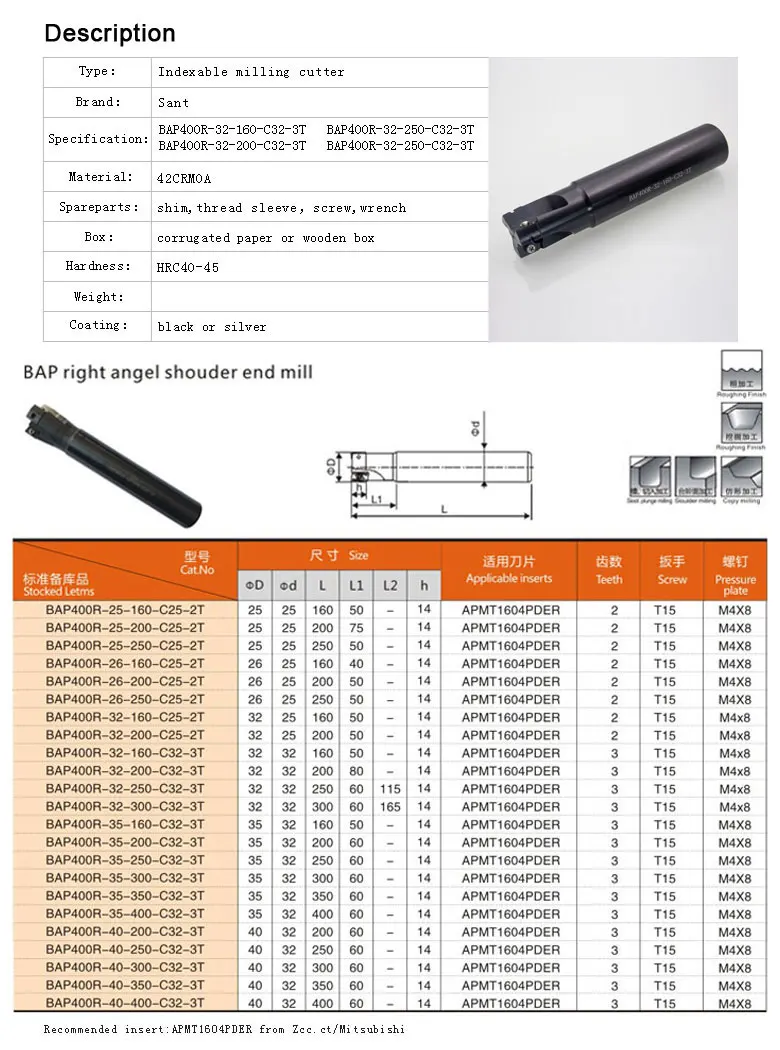 BAP400R-32-160-C32-3T Mould Milling Cutter - Durable & Versatile