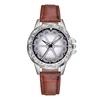 3959 Floral Rhinestone Round Dial Women Faux Leather Band Quartz Wrist Watch