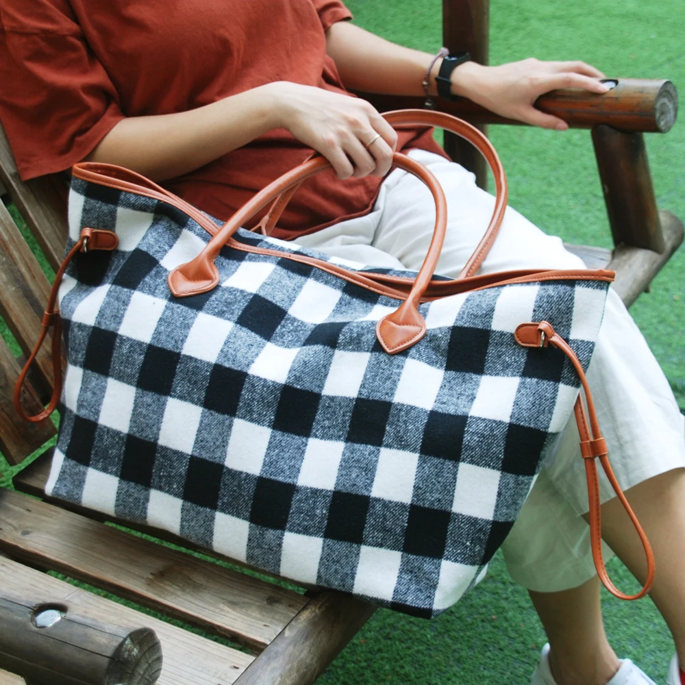 buffalo check weekender bag