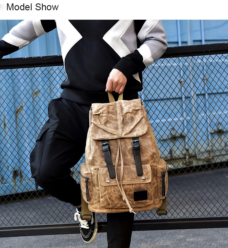 2020 fashion newest outdoor school rucksack waxed canvas waterproof hiking traveling backpack bag.jpg