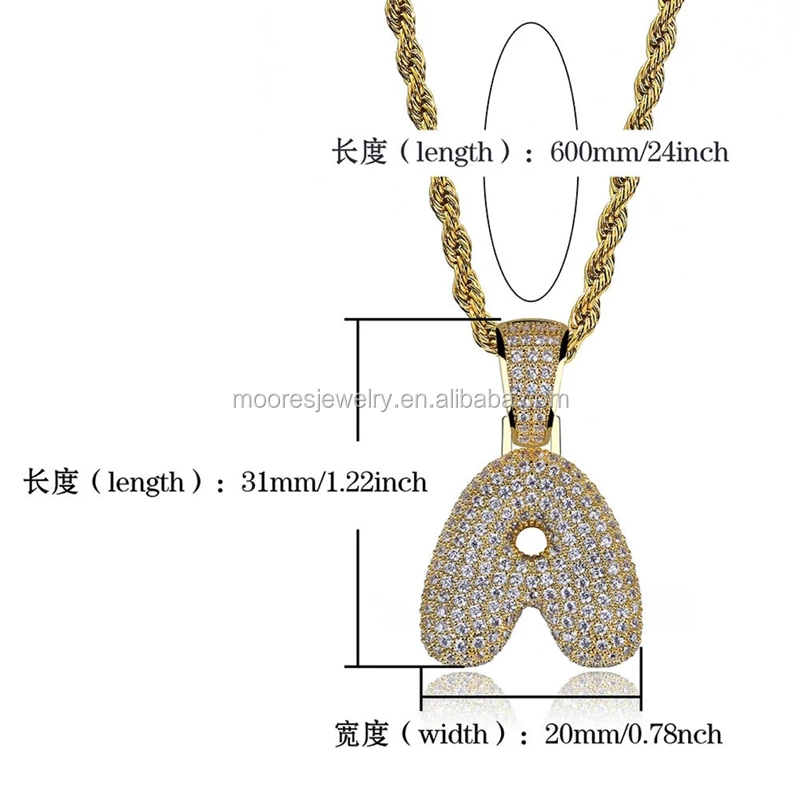 Iced Out Gold Silver Finish Copper Brass Bubble Initial
