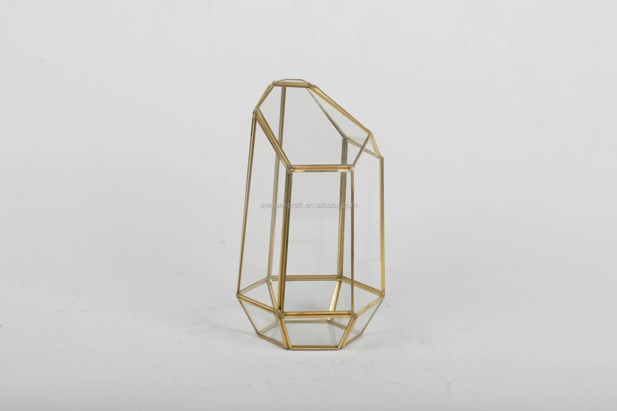 Small 5.9 inch Tall Geometric Glass Gold Terrarium Wholesale Container Box