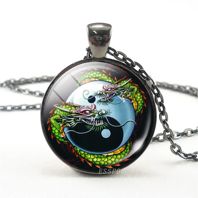 Heart Yin yang Cabochon Glass Necklace charm fashion Black pendants 