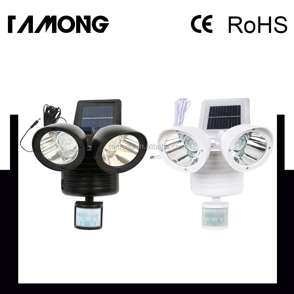 150 lum twin head Motion Sensor Security garden Spot light 22 LED Dual Outdoor led solar flood light, white