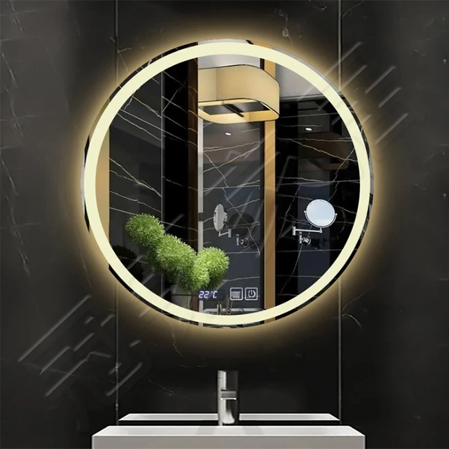 Round Anti-fog Frameless LED Lighted Hotel Luxury Bathroom Mirror