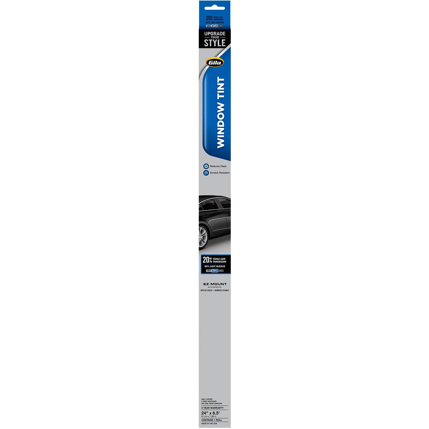 Gila Basic 20% VLT Automotive Window Tint DIY Glare Control UV Blocking 2ft x 6.5ft (24in x 78in)