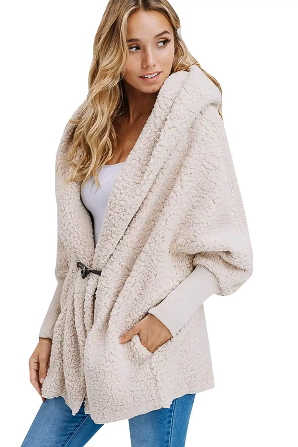 ZXFHZS Womens Fuzzy Fleece Lapel Open Front Cardigan Coat Outwear Jackets