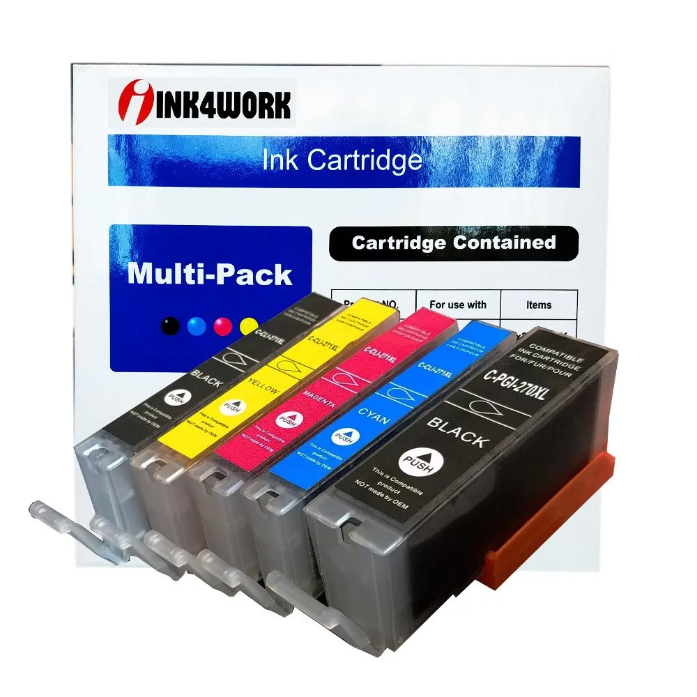 INK4WORK 5 Pack Compatible PGI-270 XL PGI270XL CLI271XL CLI-271XL Ink Cartridge Replacement For PIXMA MG5720 MG5721 MG5722 MG6820 MG6821 MG6822 TS5020 TS6020