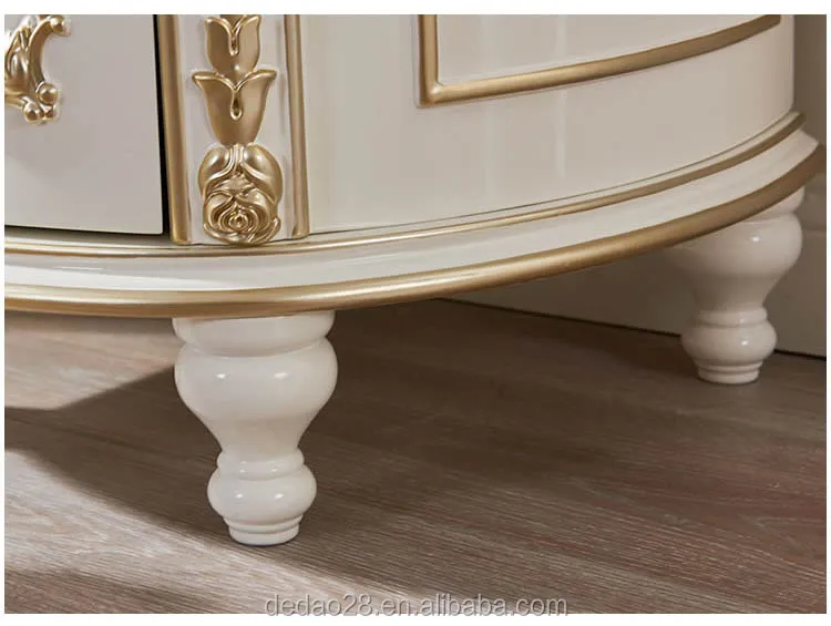 Palace Princess Desser and Stool Wood Carved Dressing Table and Chair