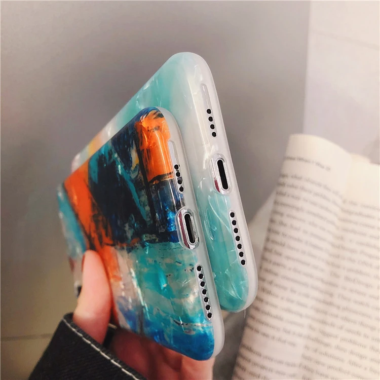 Watercolor graffiti shell pattern anti-drop mobile phone case for iphone