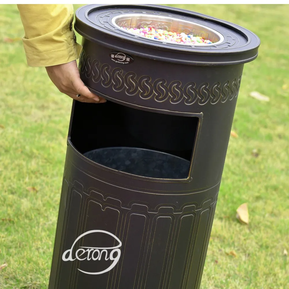 Cheap Outdoor Round Cast Aluminum Trash Bin/garden Decorative Garbage