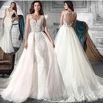 falda desmontable apliques de encaje blanco boda vestidos 2018