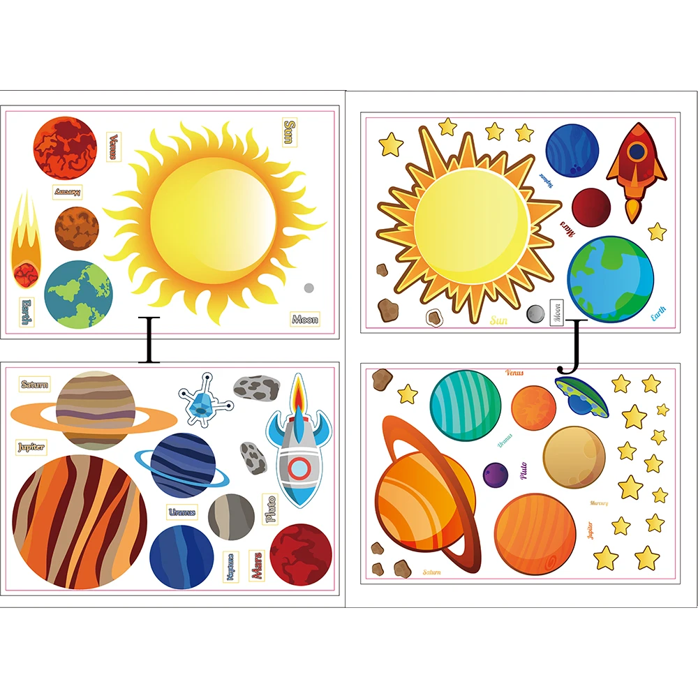 Educational Solar System Wall Decals Fun Planets In Space Wall Stickers ...