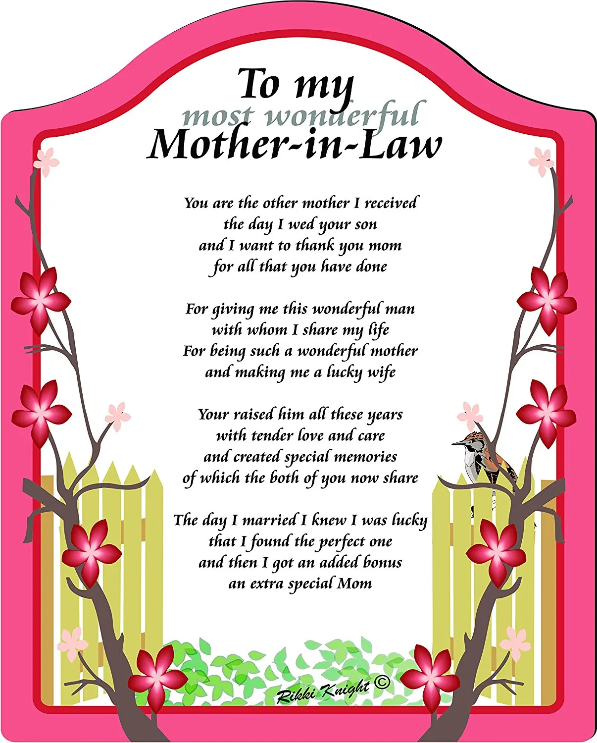 Buy To My Most Wonderful Mother in Law Touching 8x10 Poem With Full 