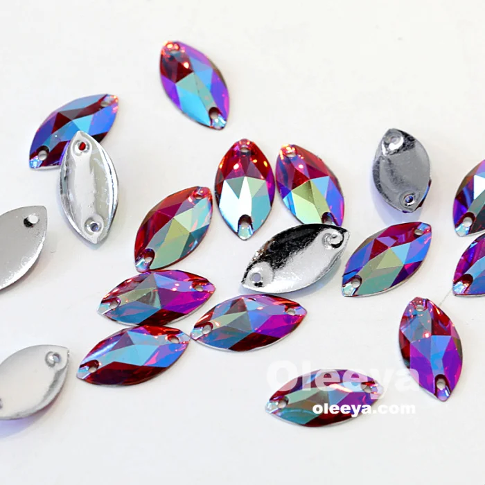OLeeya Hot Sale 13*17mm Resin Crystal AB Cosmic Stones Flat Back Sew on Rhinestones for Garment