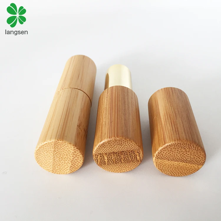 Empty bamboo lipstick tube container