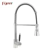 Fyeer Round Spray Brass Pull Down Kitchen Faucet with Black Handle