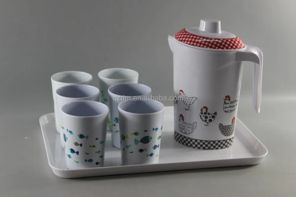 Melamine Tea Set With Water Jug/Cups/Serving Tray