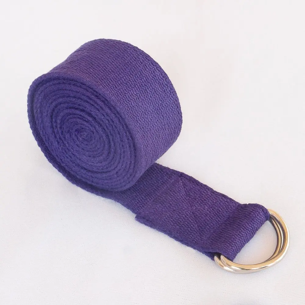HealthAndYoga(TM) Yoga Straps - Superior Non-stretch Cotton Twill with Metal D-rings Buckle | 6' and 8' Length (8' Purple)
