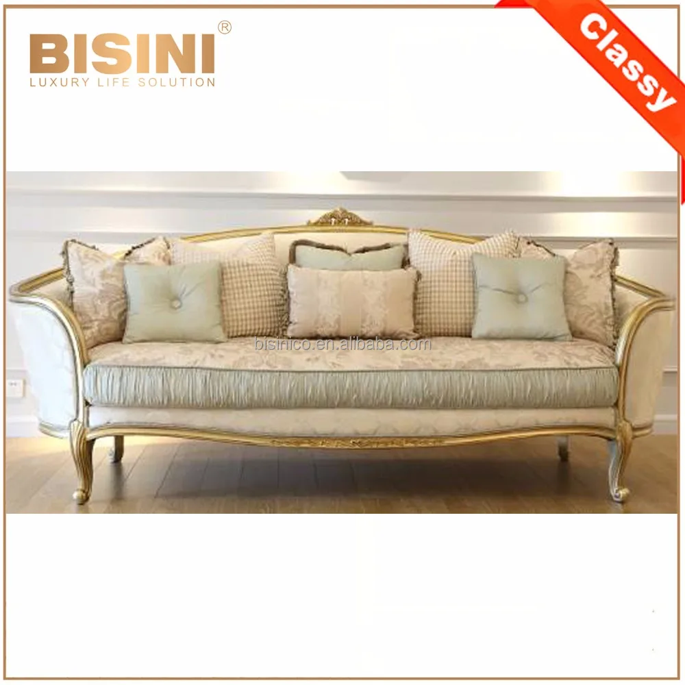 Antique French Provincial Fabric Sofa Set Design Rococo Wooden Carving Living Room Furniture In