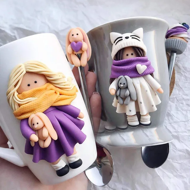 Funny Creative 3D Ceramic Mug Polymer Clay Girl Gift Mug