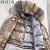 Women Lady Winter Fashion Thickened Warmer Short Reversible Double Face Wearing 90% Down Padded Real Fox Fur Down Jackets Coats