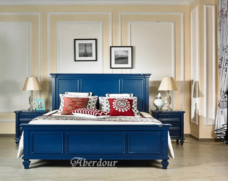 Noble Blue Color Bedroom Sets,Deep Blue American Style Bed Buy Unique