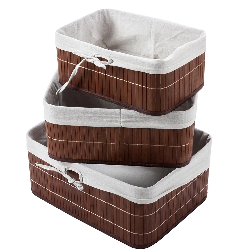 竹折叠篮子套 3 天然彩色折叠篮