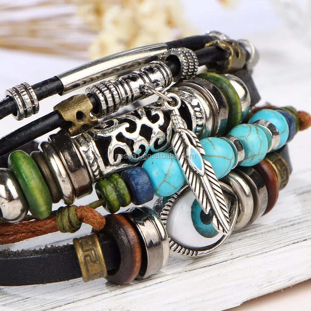Multilayer Bangle Bracelet Crystal Beaded Leather Wristband Willsa Jewelry for Women