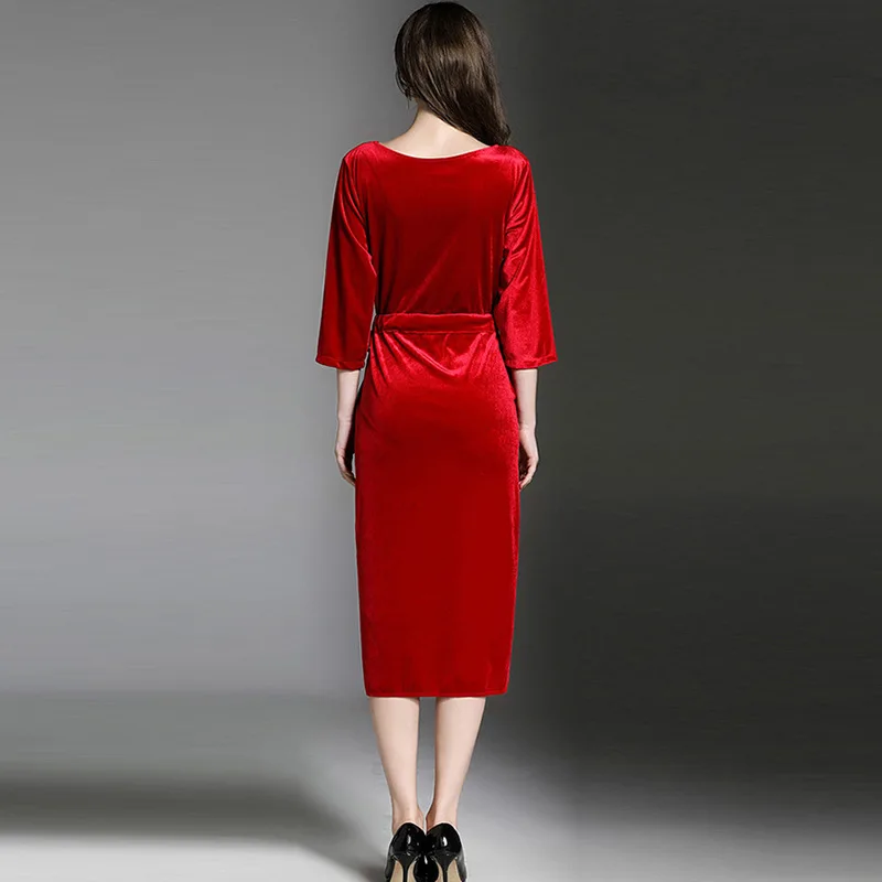 red velvet evening dress