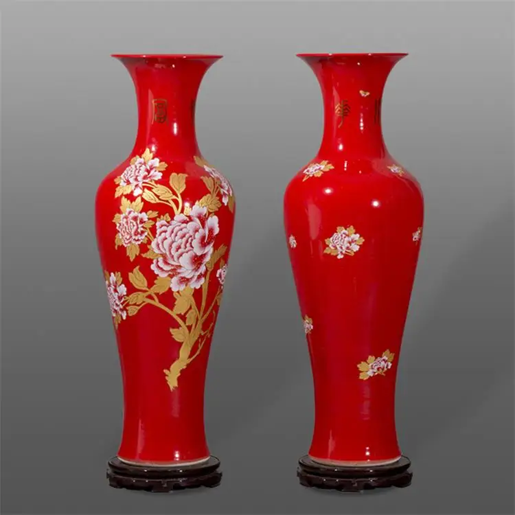 Hotel Red Plating Peony Floor Large Tall Ceramic Vases Buy Tall