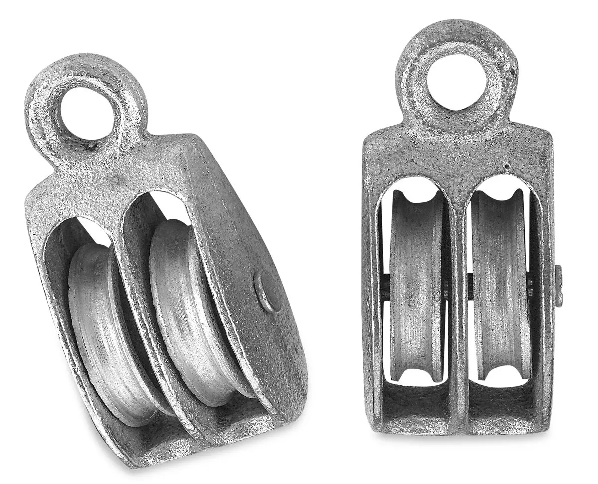Rope Pulley Hoist Set –2 Piece 1-1/2” Double Sheave Rope Hoist Pulley Block - Block And Tackle Pulley System - Up To 200 Pounds Capacity - 3/8" Fixed Eye – By Katzco