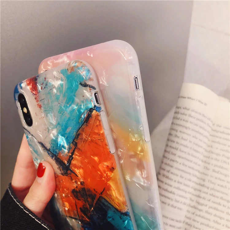 Watercolor graffiti shell pattern anti-drop mobile phone case for iphone