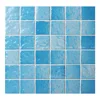 Wholesale price wave surface 48X48mm blue ceramic mosaic swimming pool tiles for sale