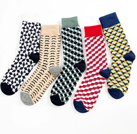 Mens Colorful Dress Socks,Mens Fashion Casual Colorful Patterned Fancy Cotton Mid Tube Socks Pack 
