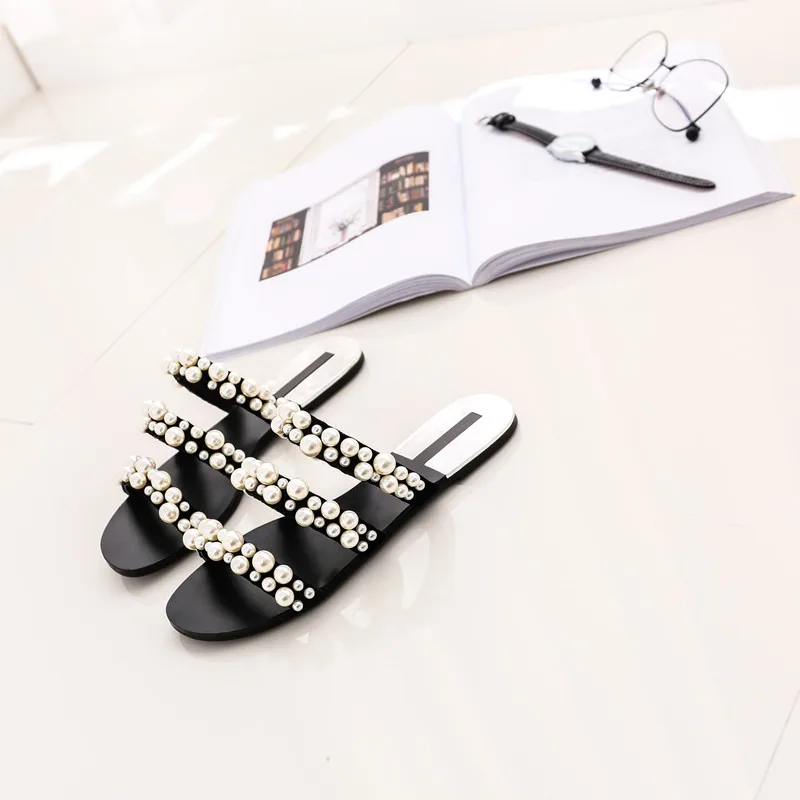 2017 High Quality Latest Design Summer Lady Flat Slipper With Jewelry New Trend Womens Slippers 